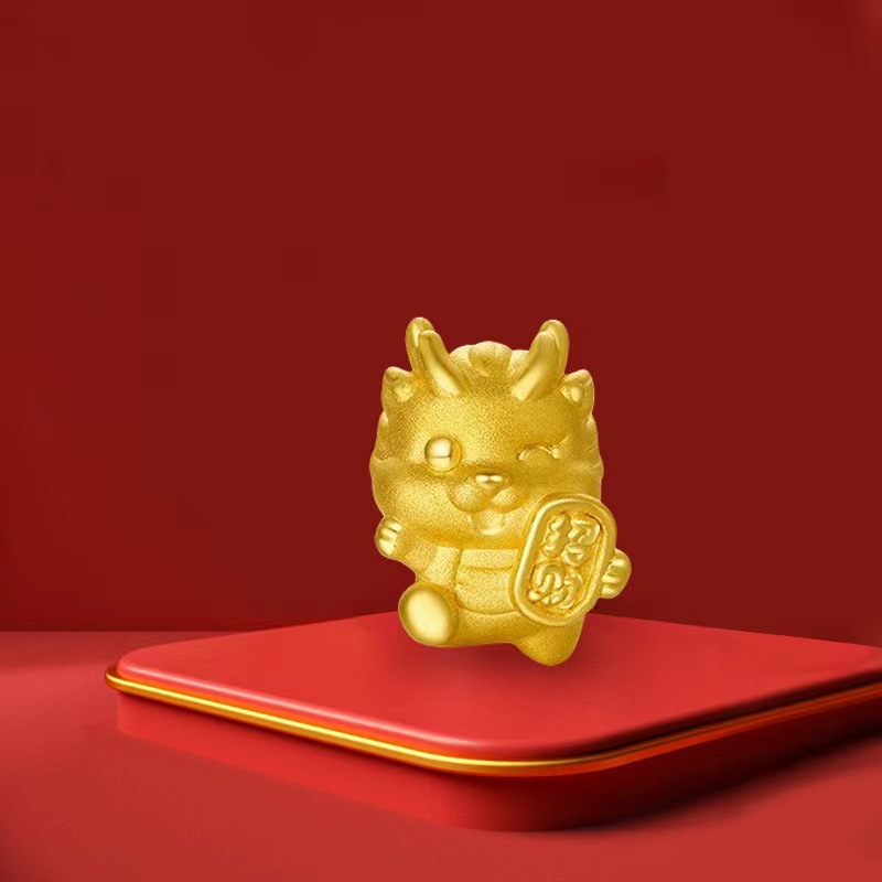 黄金招财小金龙足金999转运珠3d硬金生肖龙配饰龙年爆款手串手链