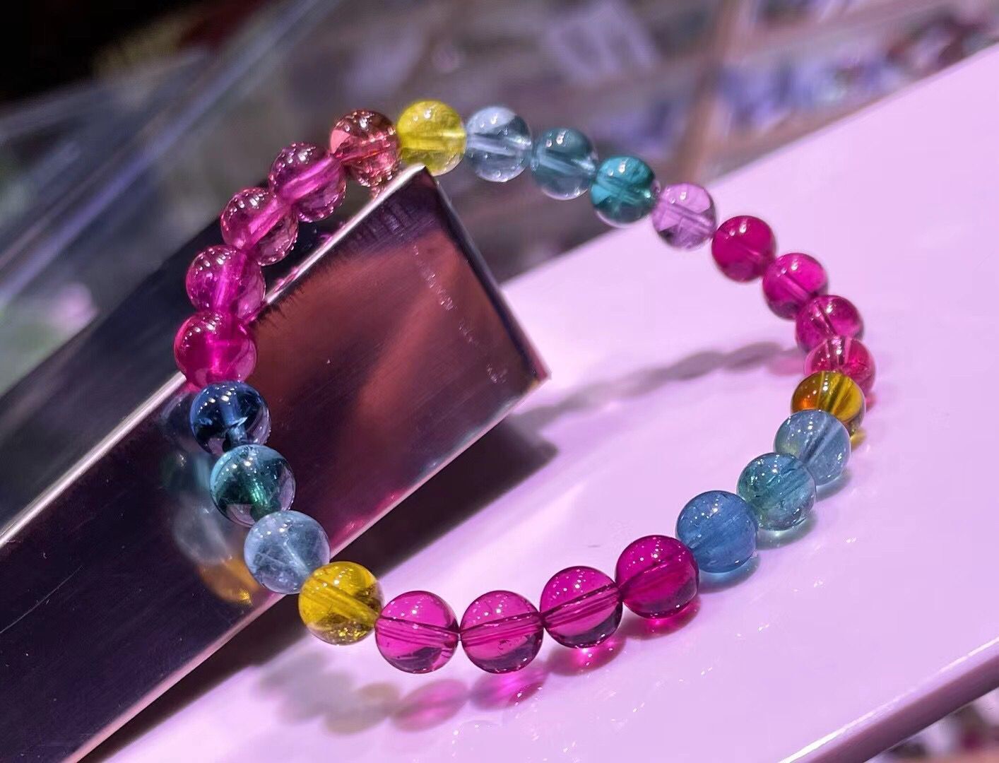 天然碧玺艳丽色彩冰淇淋手链马克龙手串色标单圈多圈仙女色女