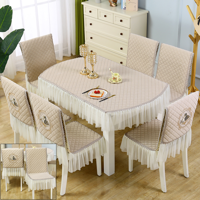 JX55椭圆形餐桌椅子套罩坐垫一体家用四季通用中式连体餐桌布椅套