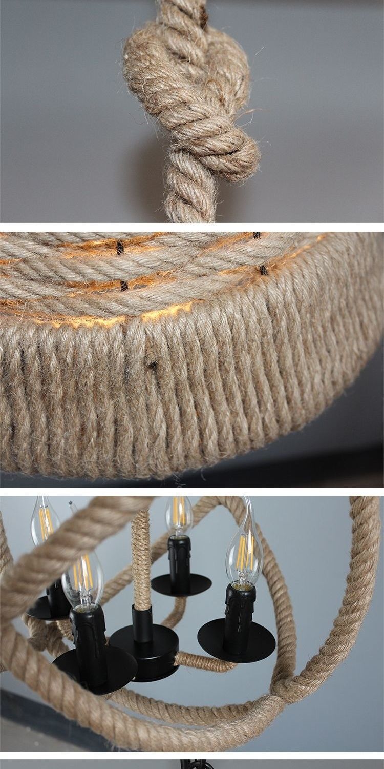 餐厅吊灯卧室装饰吊灯餐厅灯吧台麻绳吊灯灯罩茶室吊灯复古麻绳灯