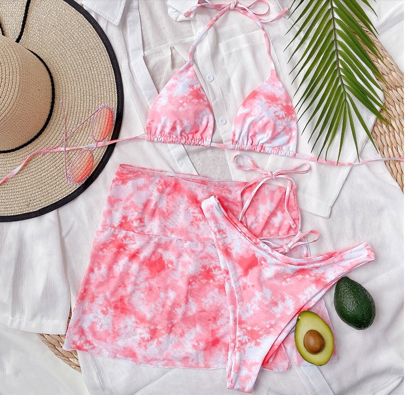 欧美速卖通亚马逊时尚套装多色印花女士款短裙比基尼海滩度假泳衣