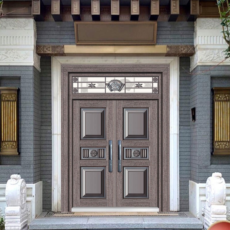 甲级别墅大门双开门农村自建房对开入户铜门乡村锌合金防盗门家用