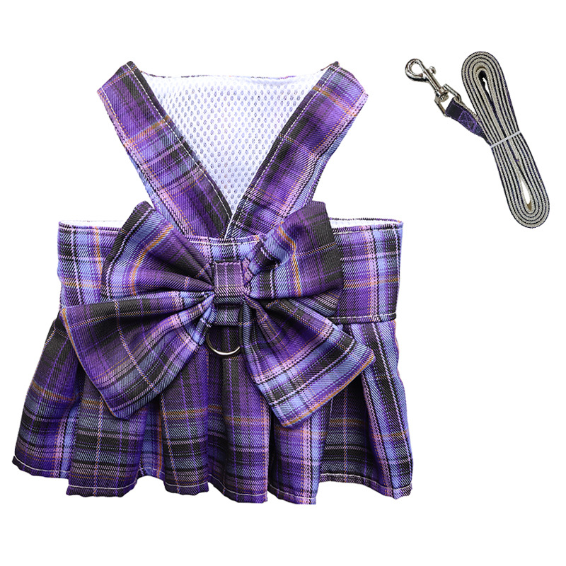 JK Tartan Skirt Chest Strap Pet Hand Holding Rope Dog Leash Cat Vest Clothes Teddy Hair Bucket Supplies Manufacturer