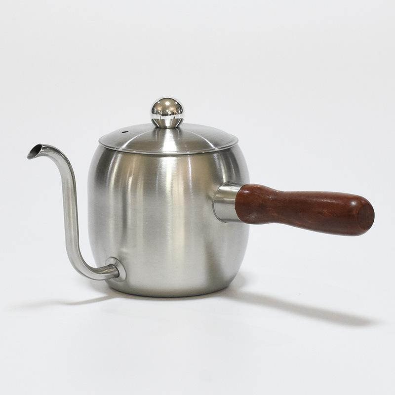 Hz482 Stainless Steel 304 Ear-Hanging Coffee Pot 500ml Wooden Handle Long Mouth Kettle Teflon Black Hand Wash Pot