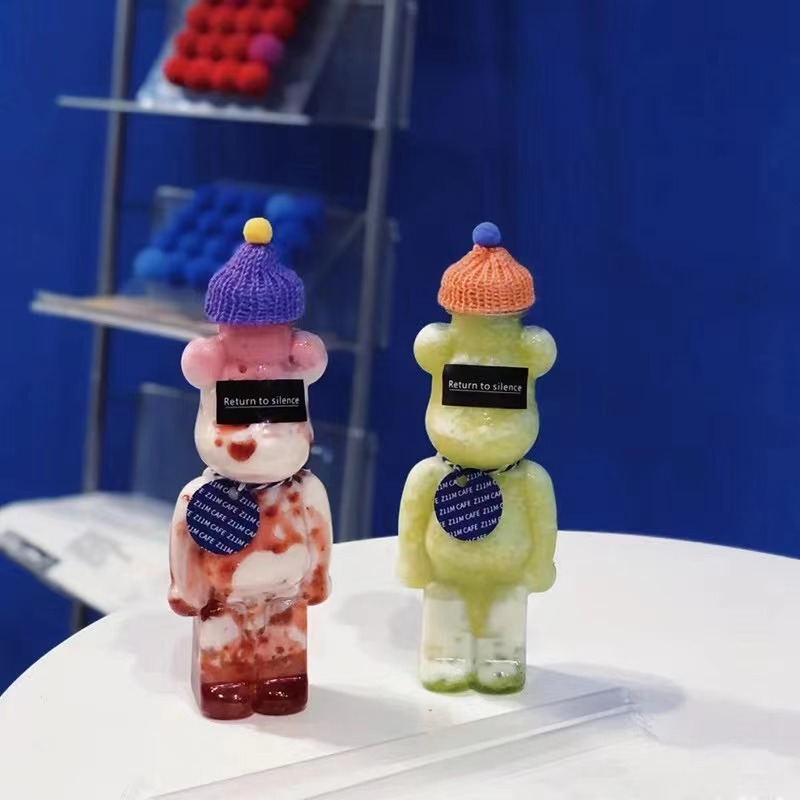 厂家直供暴力熊500ml透明pet网红奶茶瓶创意小熊瓶一次性外卖打包