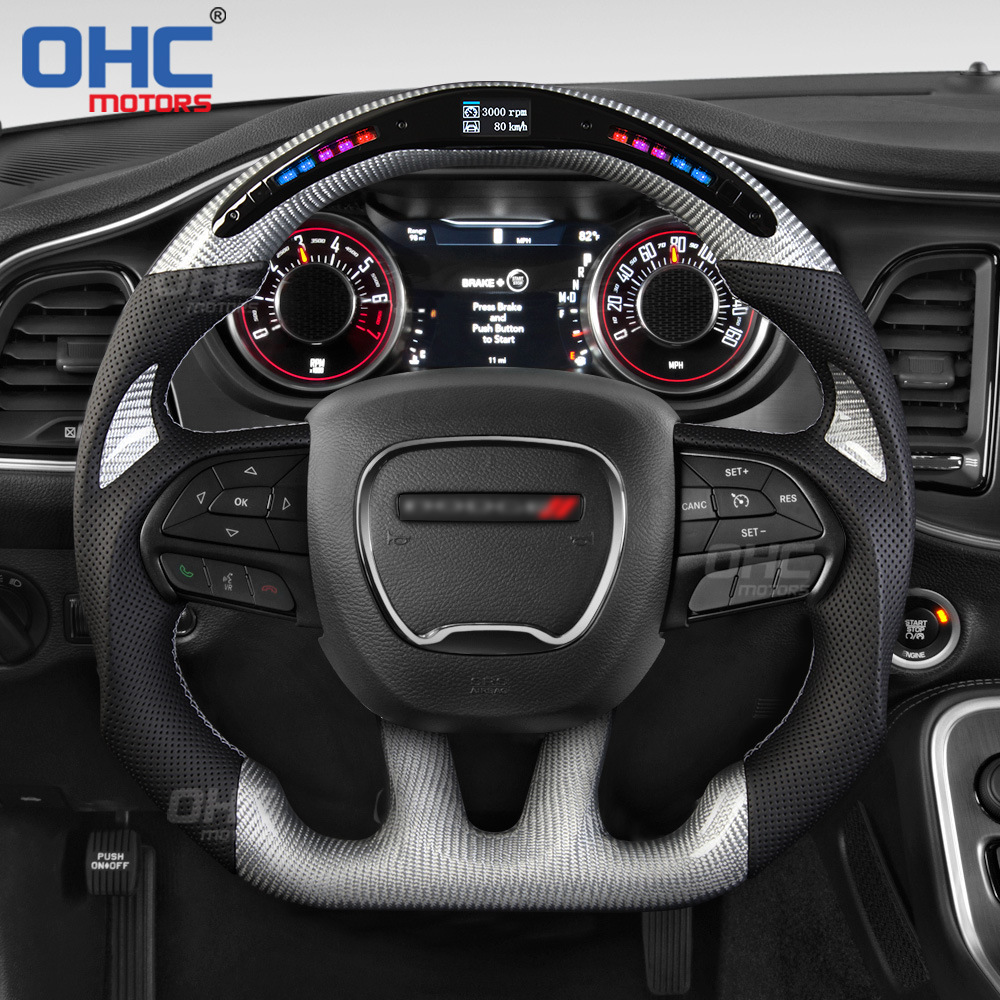 适用于15-19道奇挑战者led碳纤维方向盘改装方向盘银色汽车转向盘