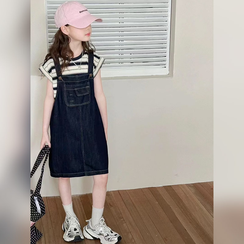 女童牛仔背带裙2024新款儿童套装夏装洋气时髦连衣裙夏季裙子女孩