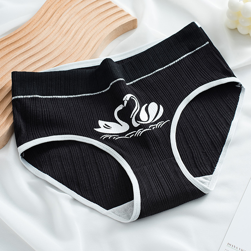 Japanese Lolita Black and White Plaid Printed Cute Girl Underwear Women's Cotton Crotch Breathable Mid Waist Student Briefs