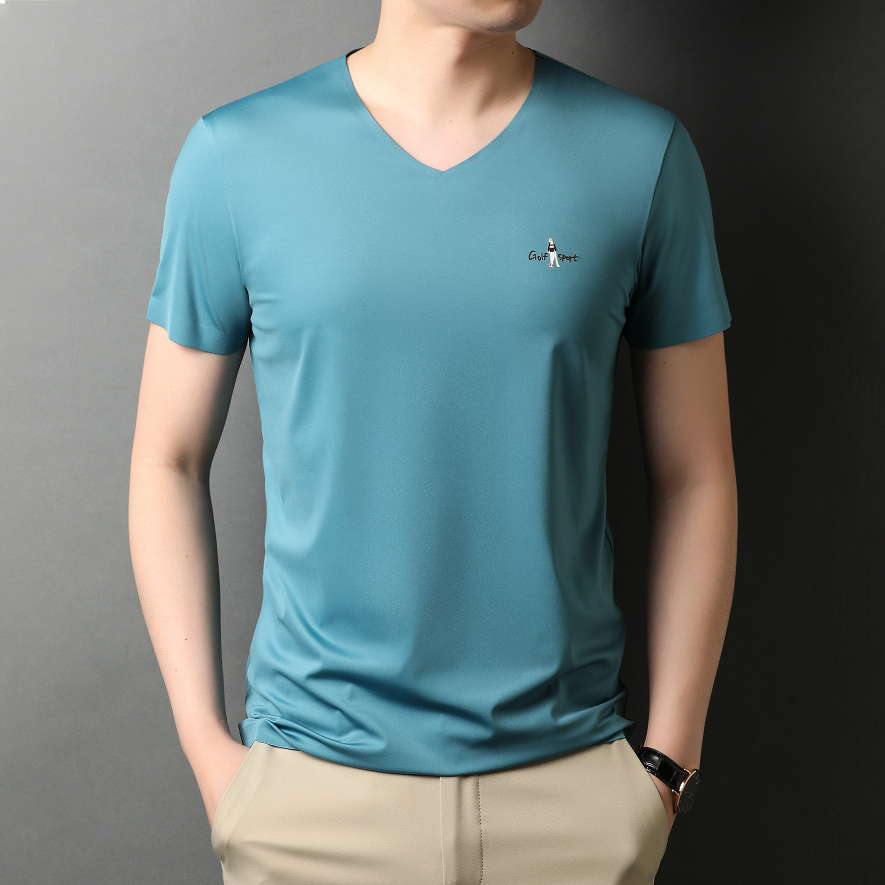 0成交10件相似男士羊毛v领短袖针织衫鸡心领休闲时尚纯色上衣t恤秋冬