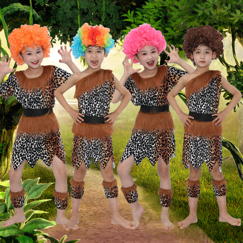 六一儿童服装扮野人土著印第安人原始猎人幼儿舞蹈非洲鼓表演出服