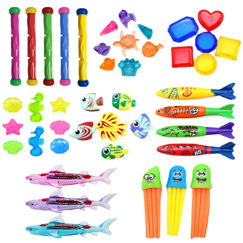 Cross-Border Amazon Water Diving Toys Children's Swimming Pool Treasure Hunting Diving Torpedo Water Ring Diamond Set Toys