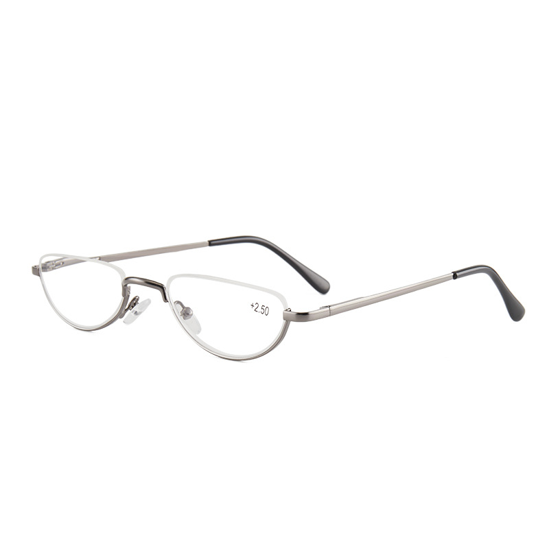 Half Lens Metal Frame Reading Glasses Half Moon Diamond Rimmed Spring Hinge Retro Reading Glasses for Men Women