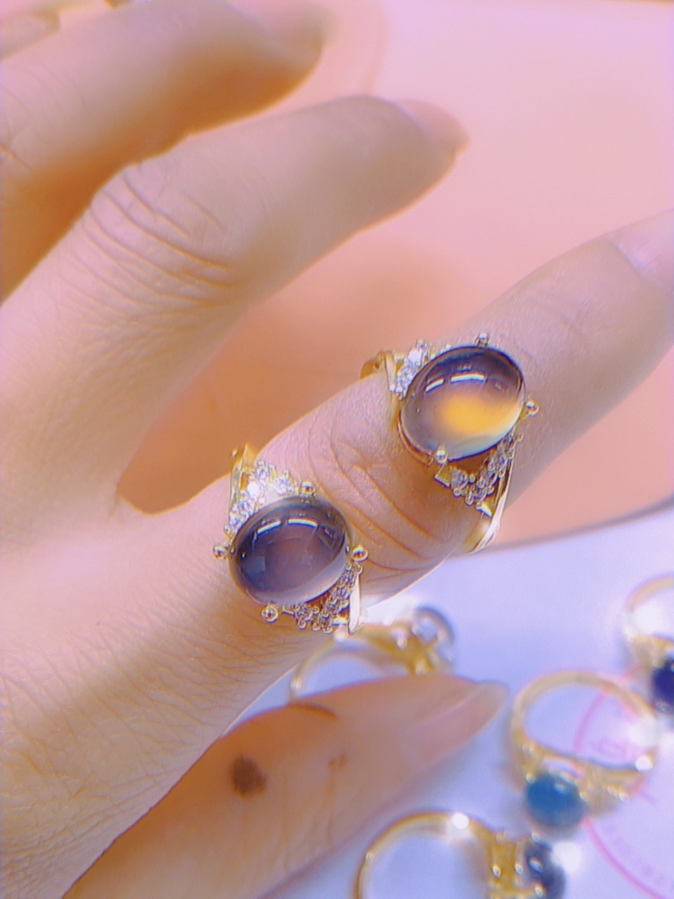 新款感温石交叉多钻戒指随着体温变多种颜色抖音快手直播同款