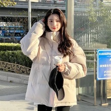 韩版立领加厚宽松大码棉服外套女2023冬季面包服保暖棉袄
