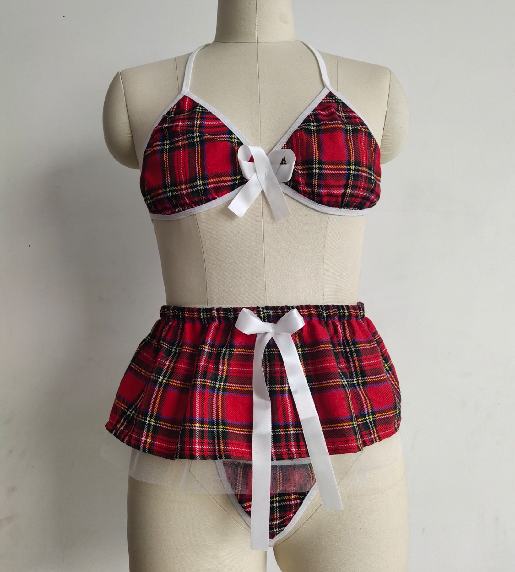 New Amazon Sexy Lingerie Underwear Sexy Seduction Tartan Skirt Passion Maid Costume Two-Piece Set Wholesale