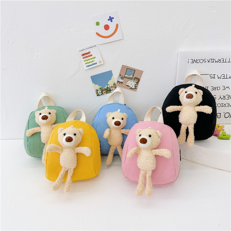 儿童帆布包春夏新款卡通可爱小熊双肩手提包幼儿园女童迷你小背包