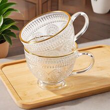 金口早餐碗牛奶杯家用燕麦杯早餐杯把手杯玻璃杯水果杯描金早餐碗