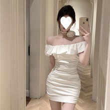 法式小众白色一字肩连衣裙女夏季高级感气质修身显瘦性感包臀裙子