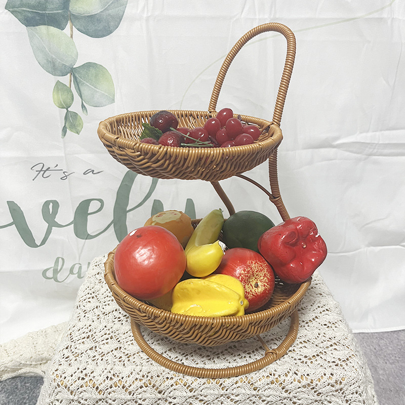 rattan woven waist multi-layer fruit basket home restaurant kitchen hotel candy snack fruit tray basket storage basket