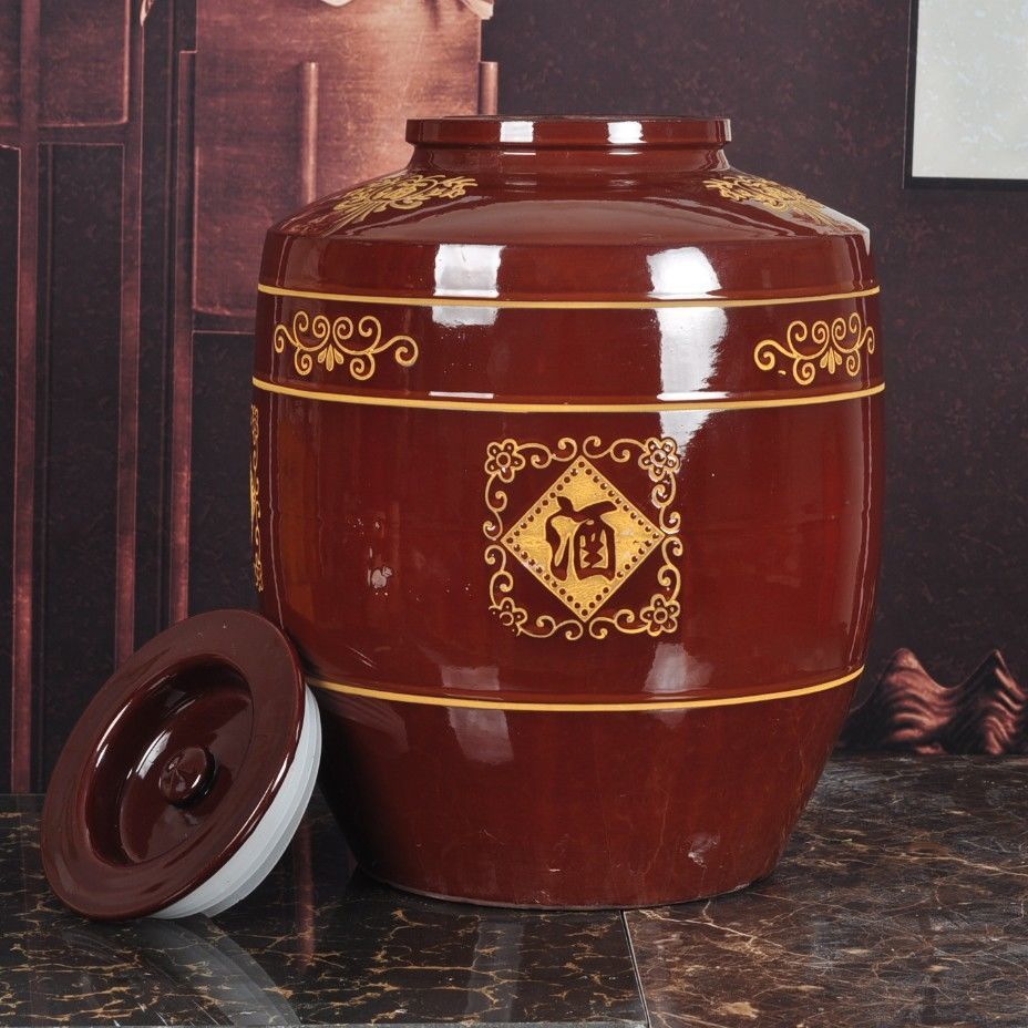 土陶酒坛子10斤50/100斤家用密封窖藏白酒酒缸红釉陶瓷大酒坛带盖