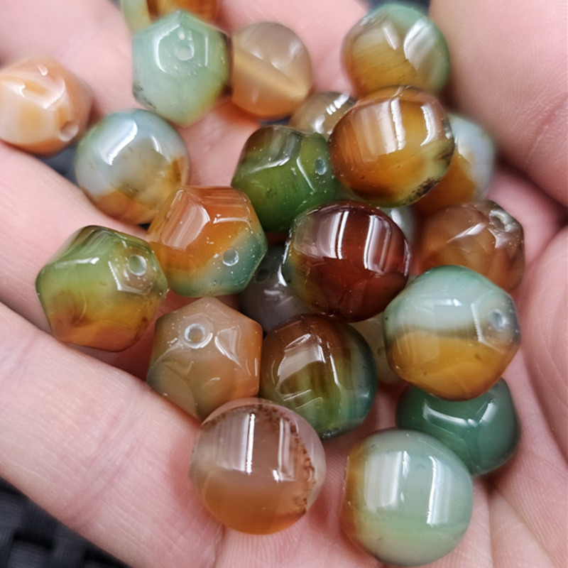 孔雀玛瑙六棱珠玉石散珠紫绿玛瑙多棱路路通手链项链饰品配件珠子