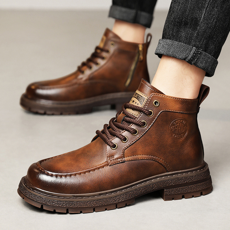 男鞋2023新款冬季休闲马丁靴男款复古英伦风中筒男士工装靴子秋冬