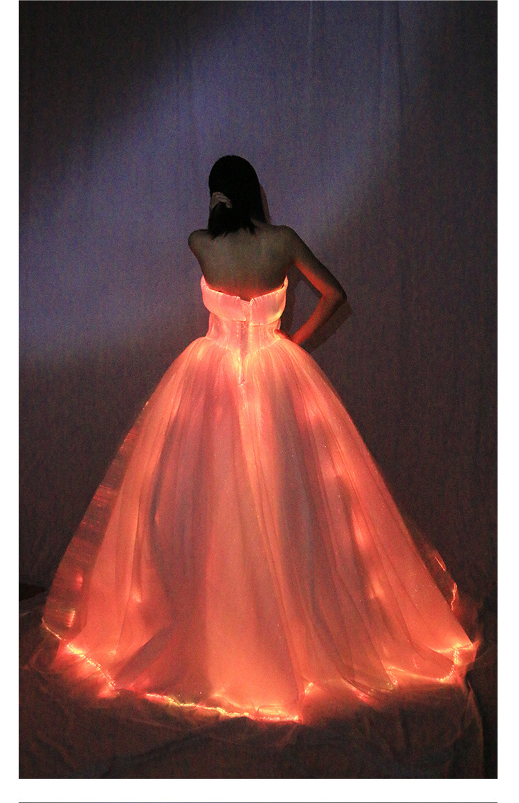 发光婚纱创意星空夜光光纤婚纱新娘结婚新款礼服变色智能app控制