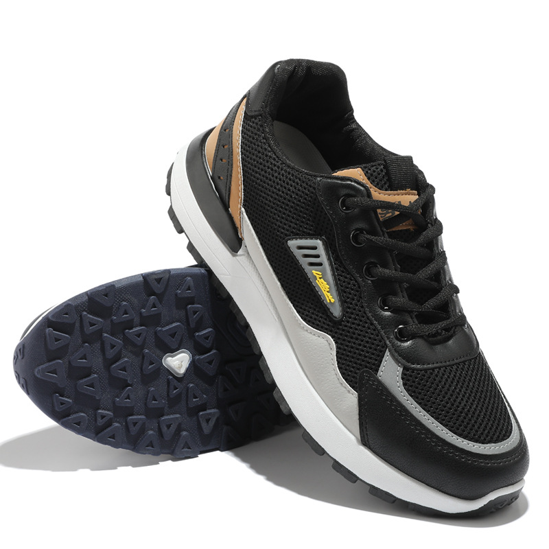 Hengyu Summer round Toe Low-Top Textile Injection Moulded Shoes Black in Stock Low Top Front Lace Mesh Daily Dad Shoes