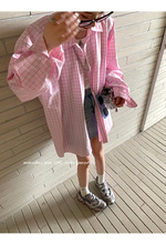 粉色格子衬衫女夏季宽松大码设计感小众长袖防晒衬衣懒惰风外套