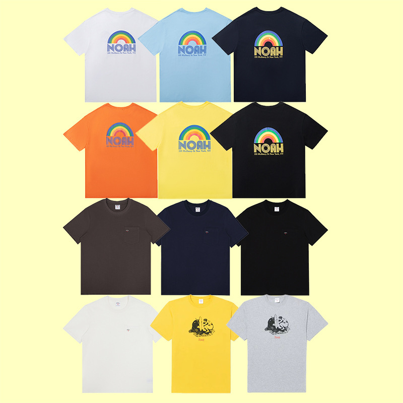 高版本 noah余文乐同款字母口袋短袖彩虹印花男女情侣夏季t恤潮牌
