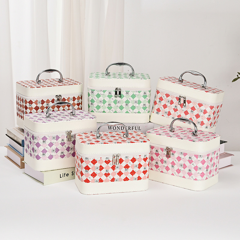 cosmetic bag large capacity high sense small portable female ins style good-looking cosmetic case three-piece set with mirror storage