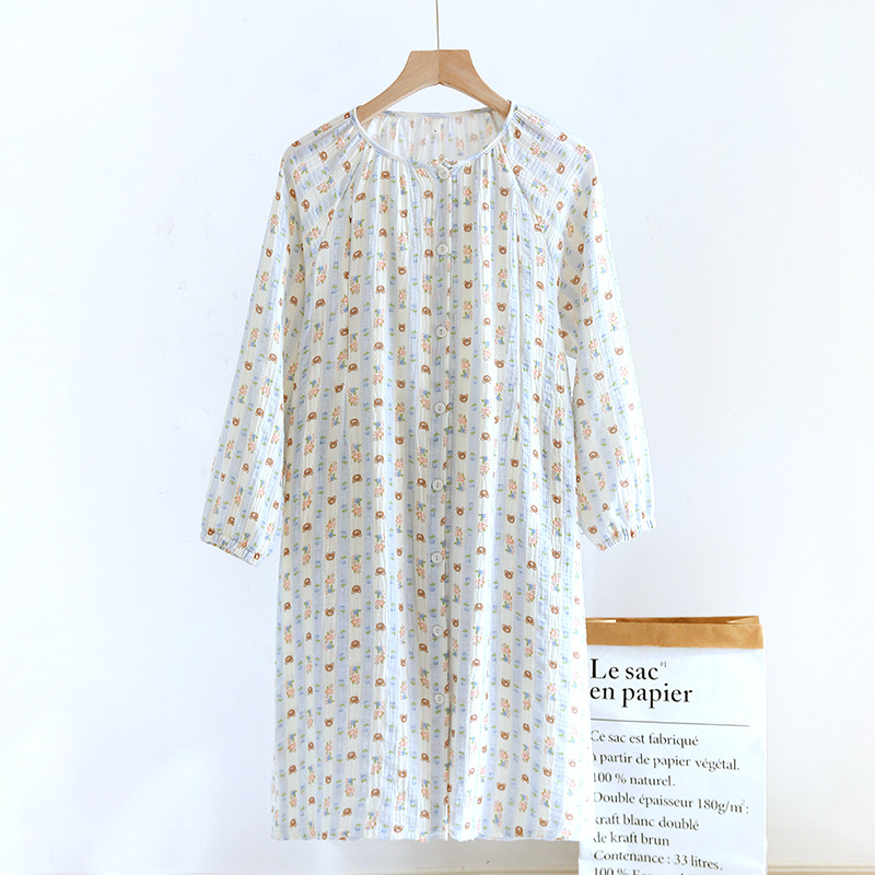 pregnant woman breastfeeding nightdress cotton gauze long sleeves buckle home wear spring and autumn loose long dress postpartum feeding april 5