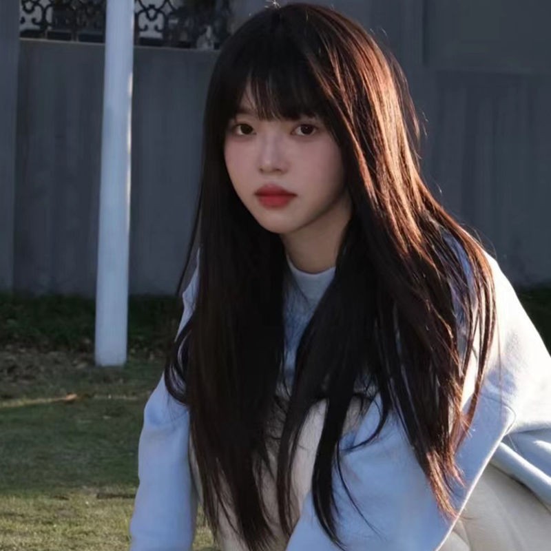 科尼假发女长发自然全头套黑长直长直发自然空气刘海头套式中长发