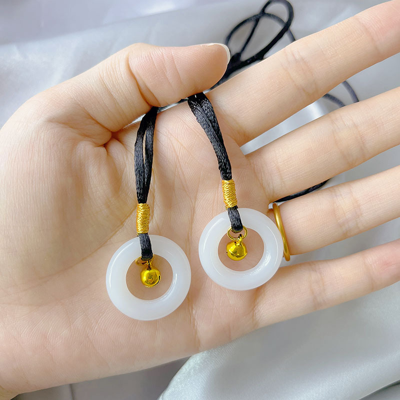 直播平安扣铃铛编织项链女闺蜜锁骨吊坠 情侣学生白玉平安扣礼物