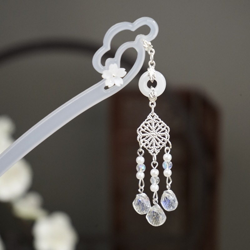 Antique Silver Tassel Hairpin Simple Daily Tassel Hair Clasp Updo Plain Hair Clasp Hair Clasp Han Chinese Clothing Hair Accessories Cheongsam Accessories