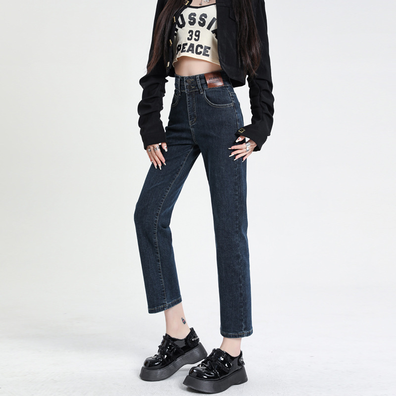 2023 Summer Popular High Slimming and Straight Cropped Jeans Women's Slim Fit High Waist Make Legs Look Long Cigarette Pants