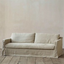 北欧侘寂风现代简约亚麻布艺单人沙发日式复古客厅小户型懒人沙发