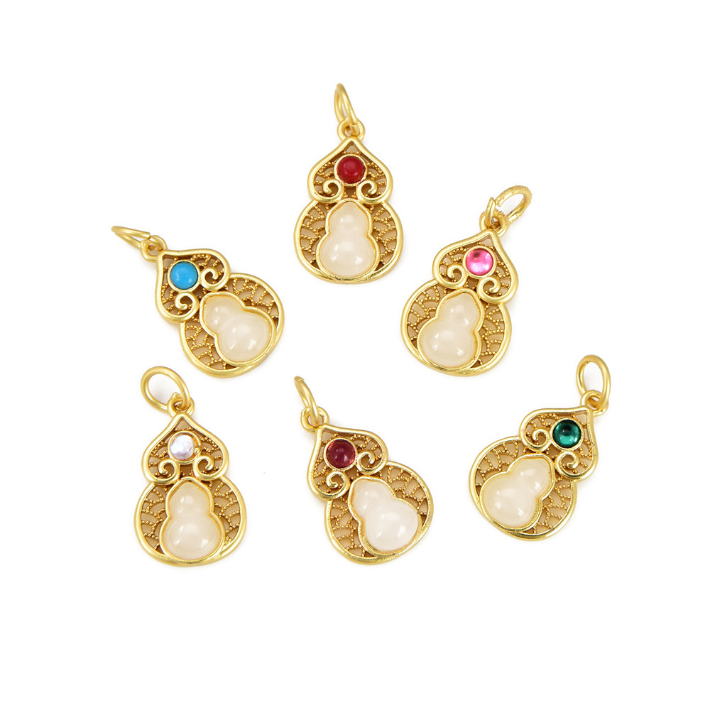 保色沙金 古法金镶嵌 diy配饰 葫芦吊牌手链项链串珠挂坠饰品配件