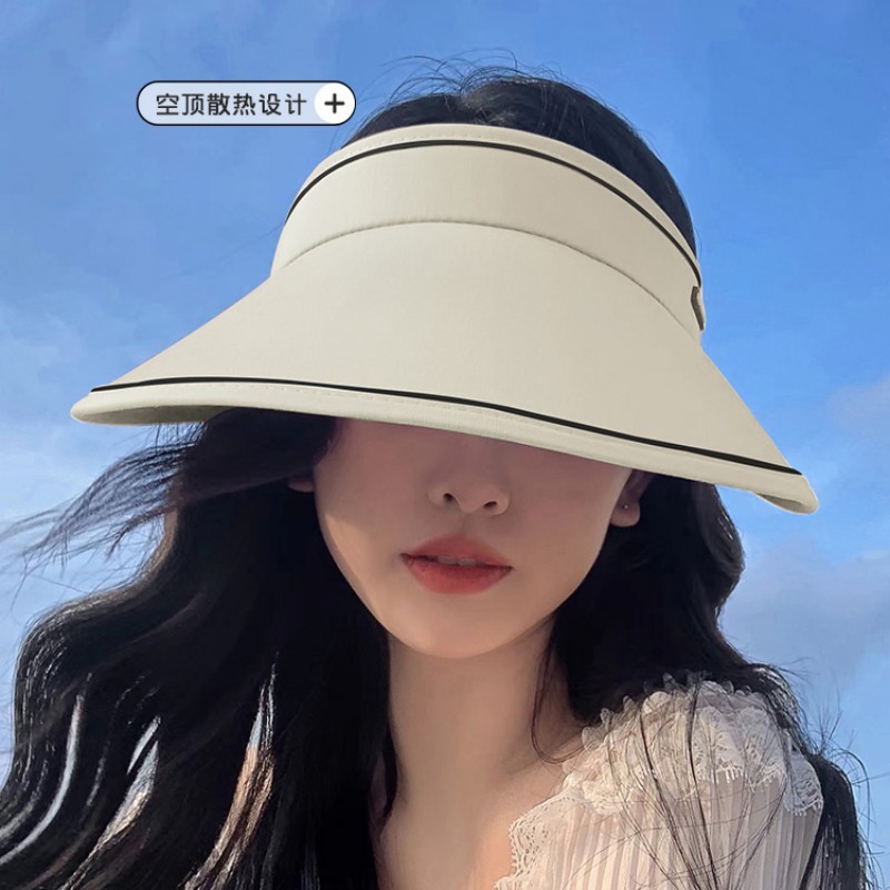 Summer Outdoor Riding UV-Proof Foldable Women's Topless Hat Large Brim PVC Sunshade Face-Looking Small Sun Protection Hat