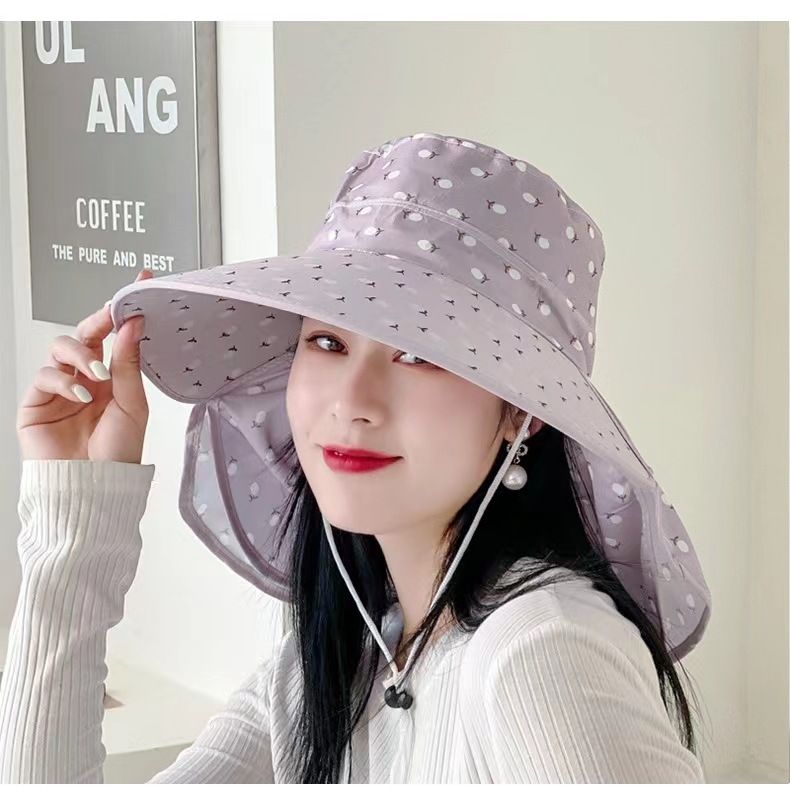 Summer Women's Korean-Style Large Brim Shawl Tea Picking Hat Breathable Mesh Sun Protection Sun Hat Outdoor Sun Protection Mask Hat Manufacturer