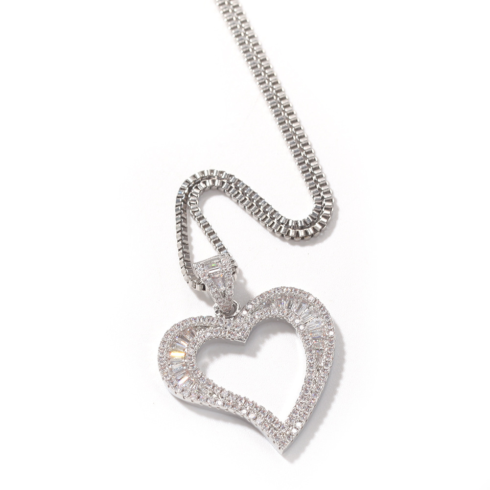 Foreign Trade Ornament Zircon Arc Hollow Heart Trendy Pendant Necklace Hip Hop Ins Simple Personality Box Chain