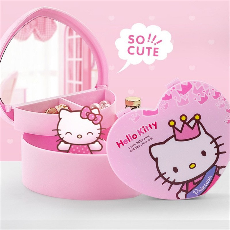 cartoon cute children‘s jewelry storage box creative baby girl‘s birthday gift heart shape cosmetic case with mirror