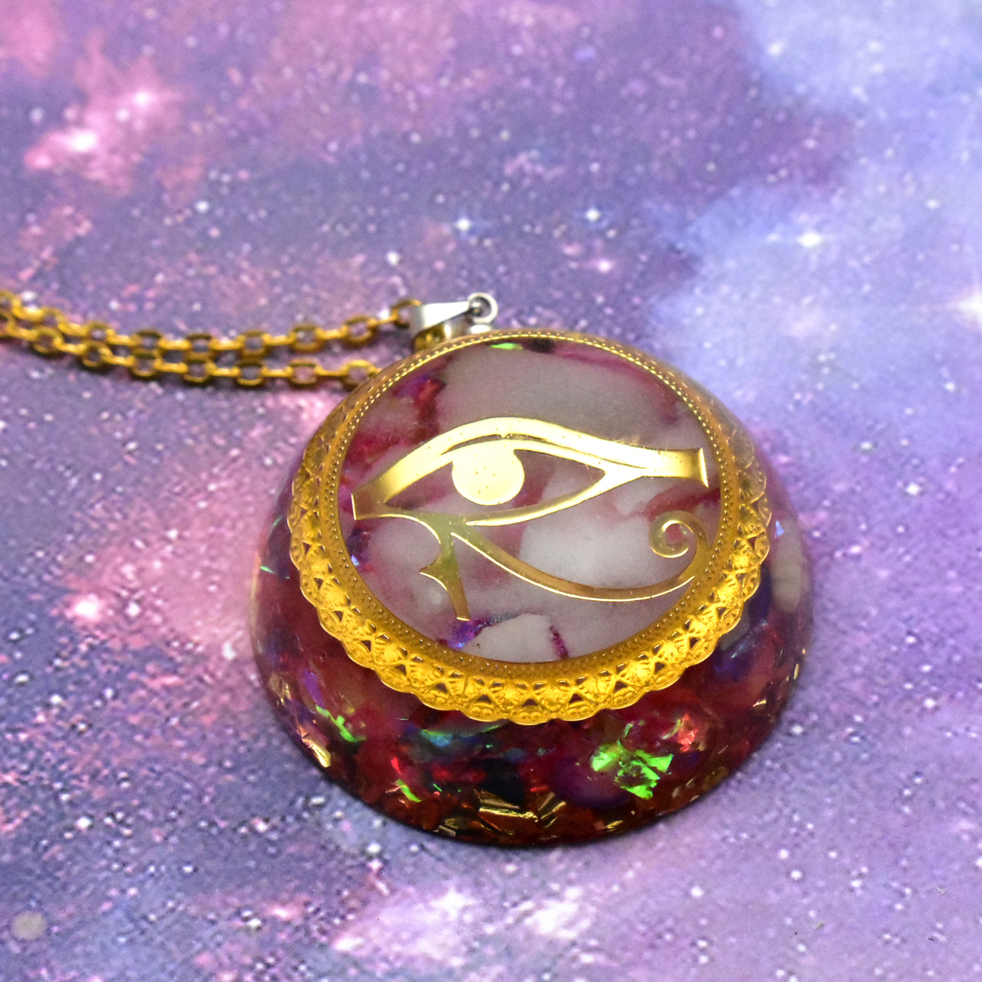 查克拉吊坠荷鲁斯之眼符文天然水晶滴胶吊坠夜光碎石