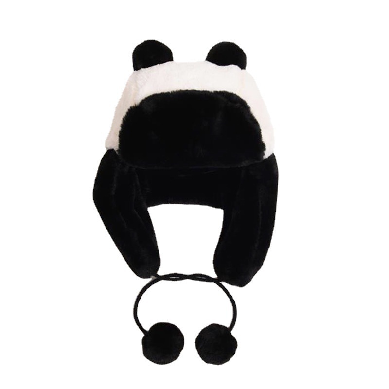 Black and White Panda Ushanka Men's and Women's Autumn and Winter Windproof Coldproof Warm Hat Cute Wild Earmuffs Hat Toque