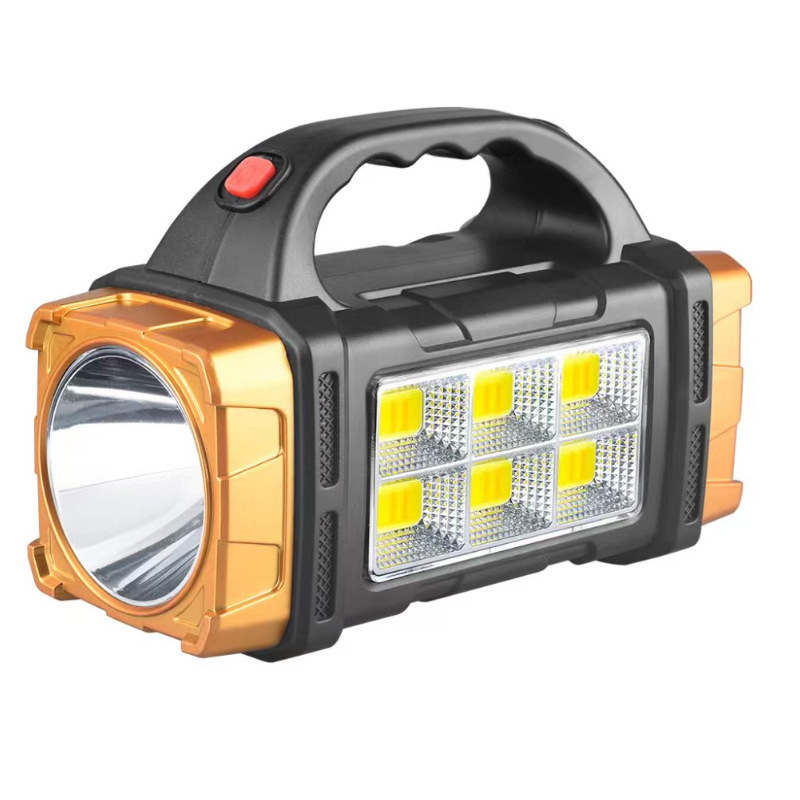 太阳能充电手提式led照明探照灯户外超亮防水黄光cob应急手电筒