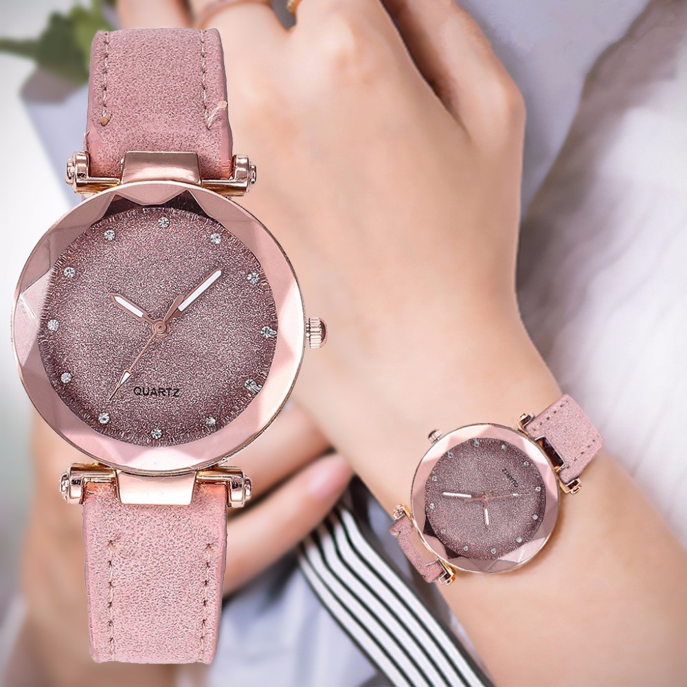 AliExpress Cross-Border 12 Brick Starry Sky Silver Pink Surface Watch Women's Frosted Belt Quartz Watch Watch Source Factory