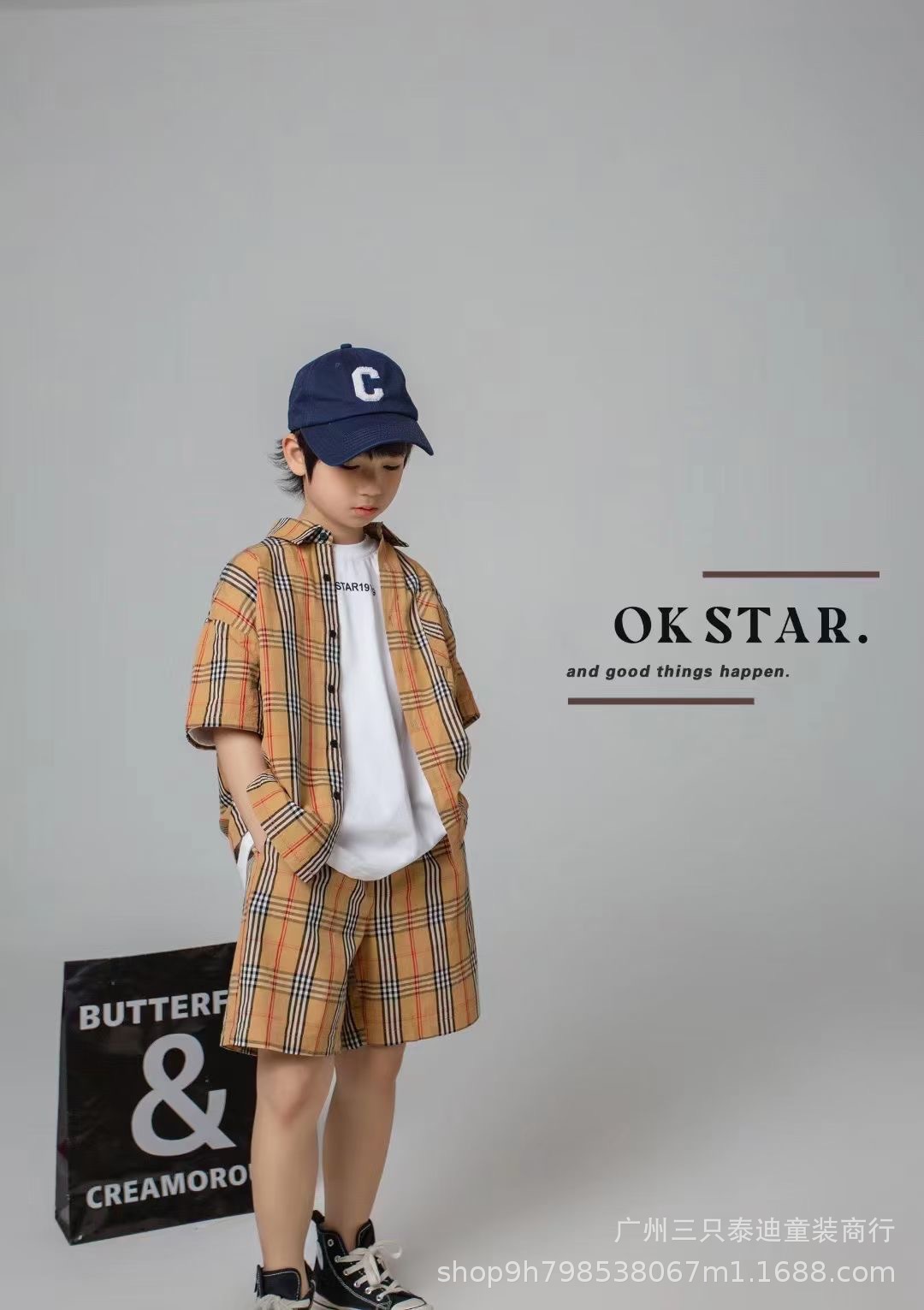 高端专柜潮童 欧卡星童装两个小朋友鲨鲨坊广州品牌童装走份批发