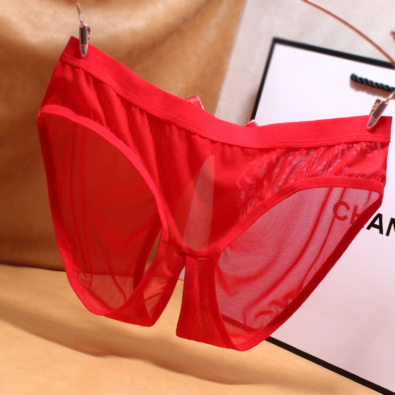 开档免脱内裤透明蕾丝房事用情趣火辣性感低腰透视镂空女士三角裤