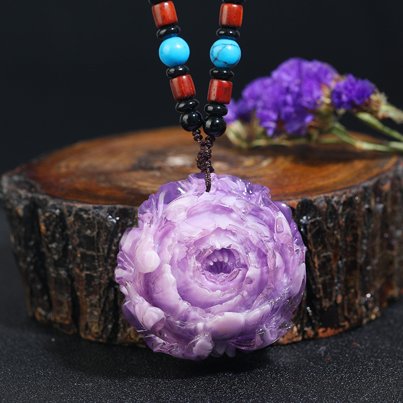 复古仿紫蜜蜡长款毛衣链简约百搭项链女时尚吊坠挂件民族风配饰品