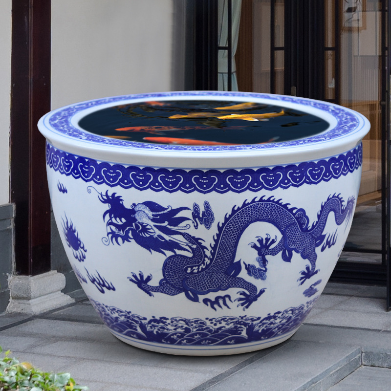 景德镇陶瓷鱼缸青花瓷大水缸户外一米睡莲阳台花式养鱼缸庭院老缸